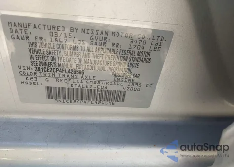 2015 Nissan Versa Note Sl из США, поврежденный, VIN 3N1CE2CP4FL426596